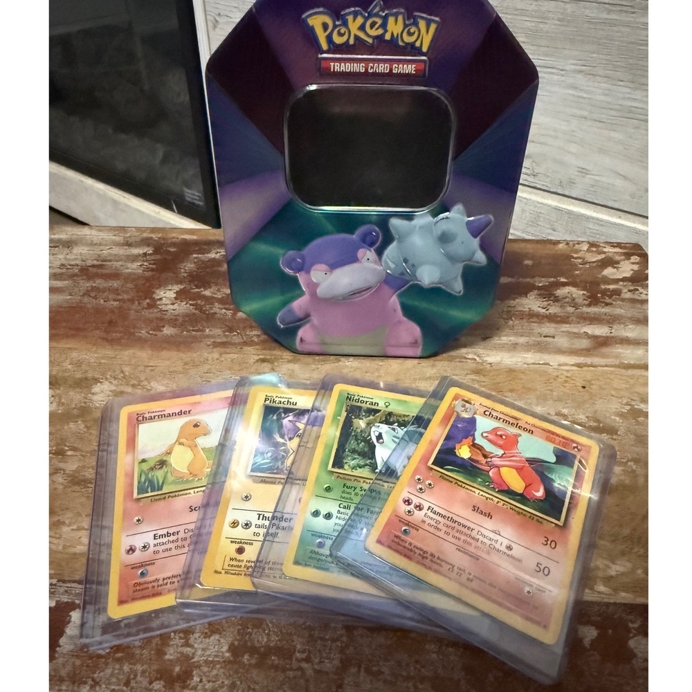 Vintage Pokemon TCG Lot of 4 Cards 1999 With Metal Tin